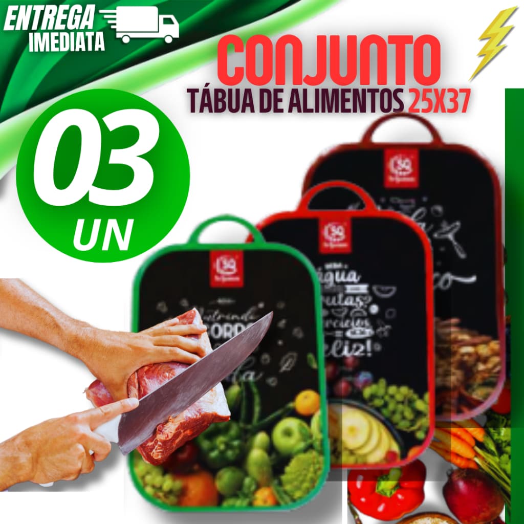 03 Tabuas Carne Estampada Corte de Carnes Frios Frutas Legumes Tábua Plástico Modelo sortido Tábua