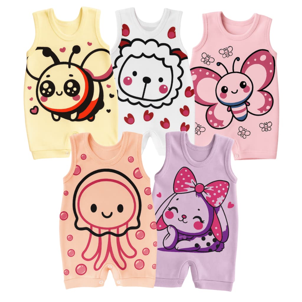 Kit 3 Banho de Sol Macacão Curto Bebê Estampado Macacão Verão Calor 100% algodão Menina e Menino