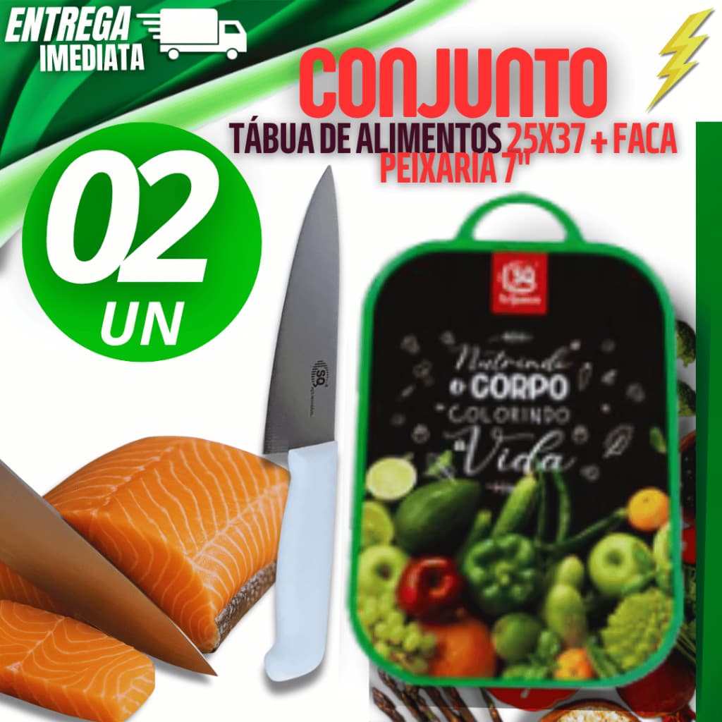 Faca Peixaria 7" Tabua de Carne Estampada Corte Carnes Frios Frutas Legumes Tábua de Plástico
