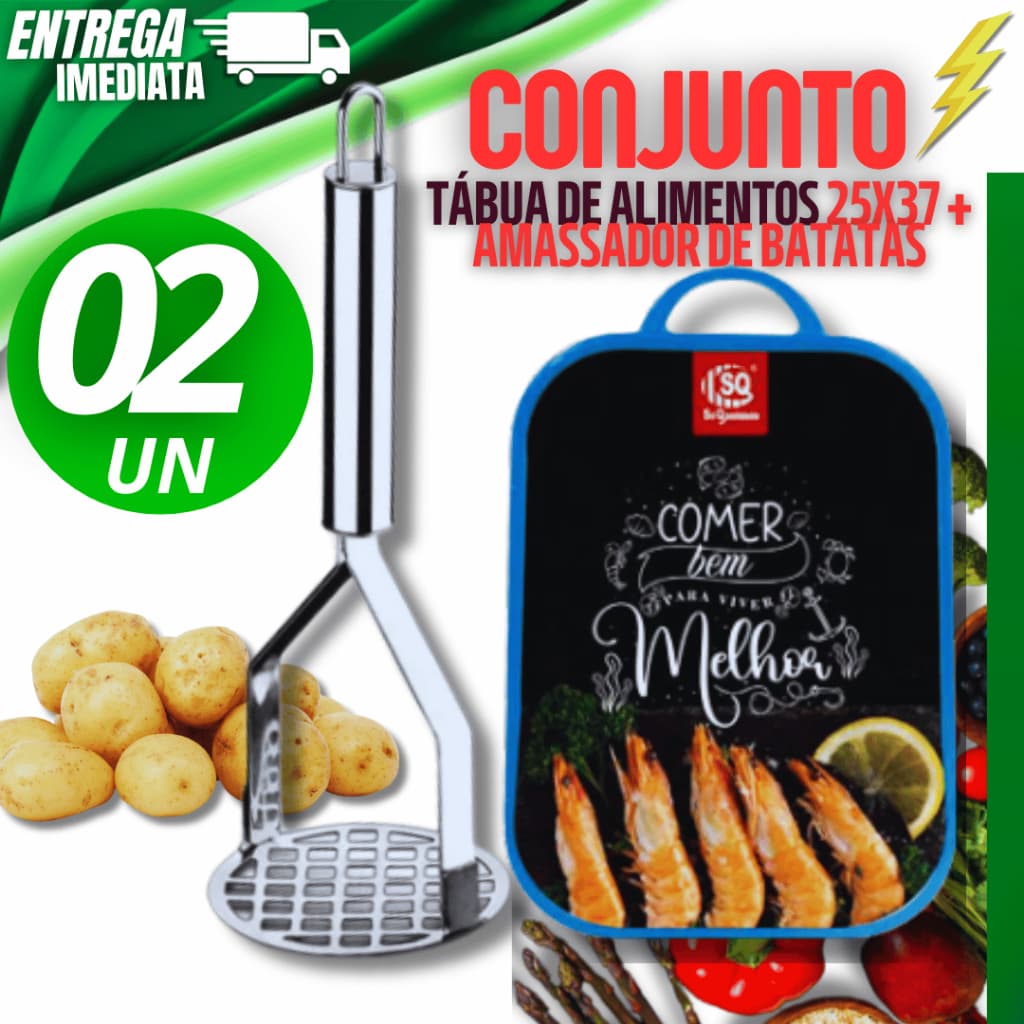 Amassador de Batatas +Tabua Carne Estampada Corte Carnes Frios Frutas Legumes Multiuso