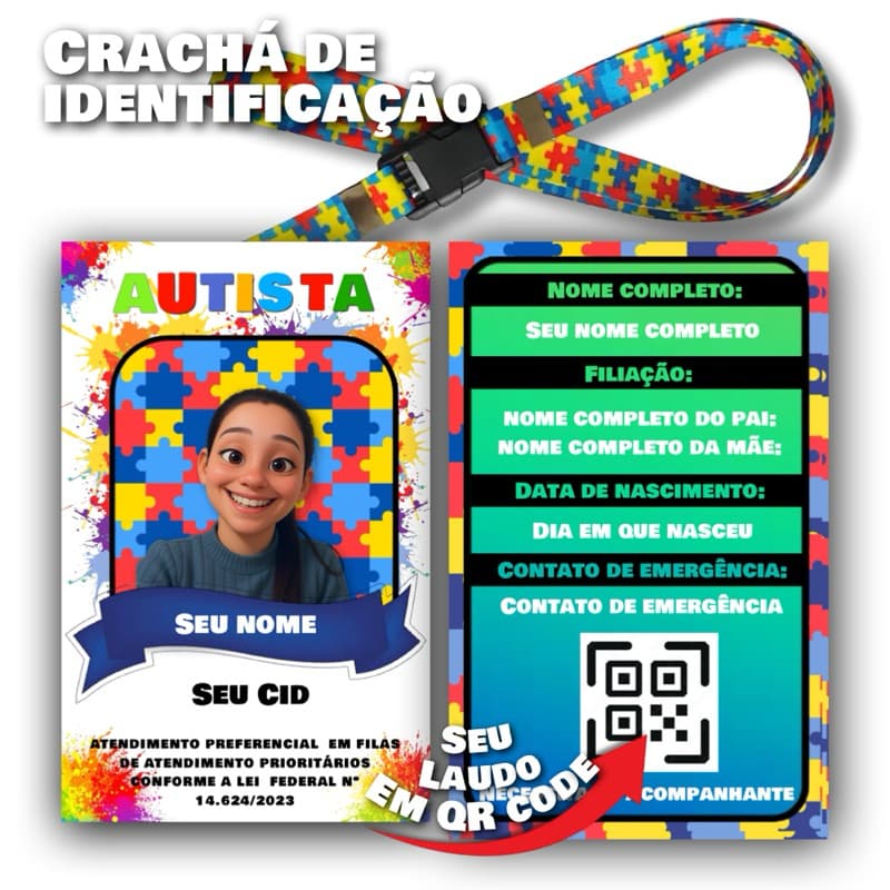 kit Cordão Autismo + Crachá + Qr Code Com Seu Laudo Médico Autista