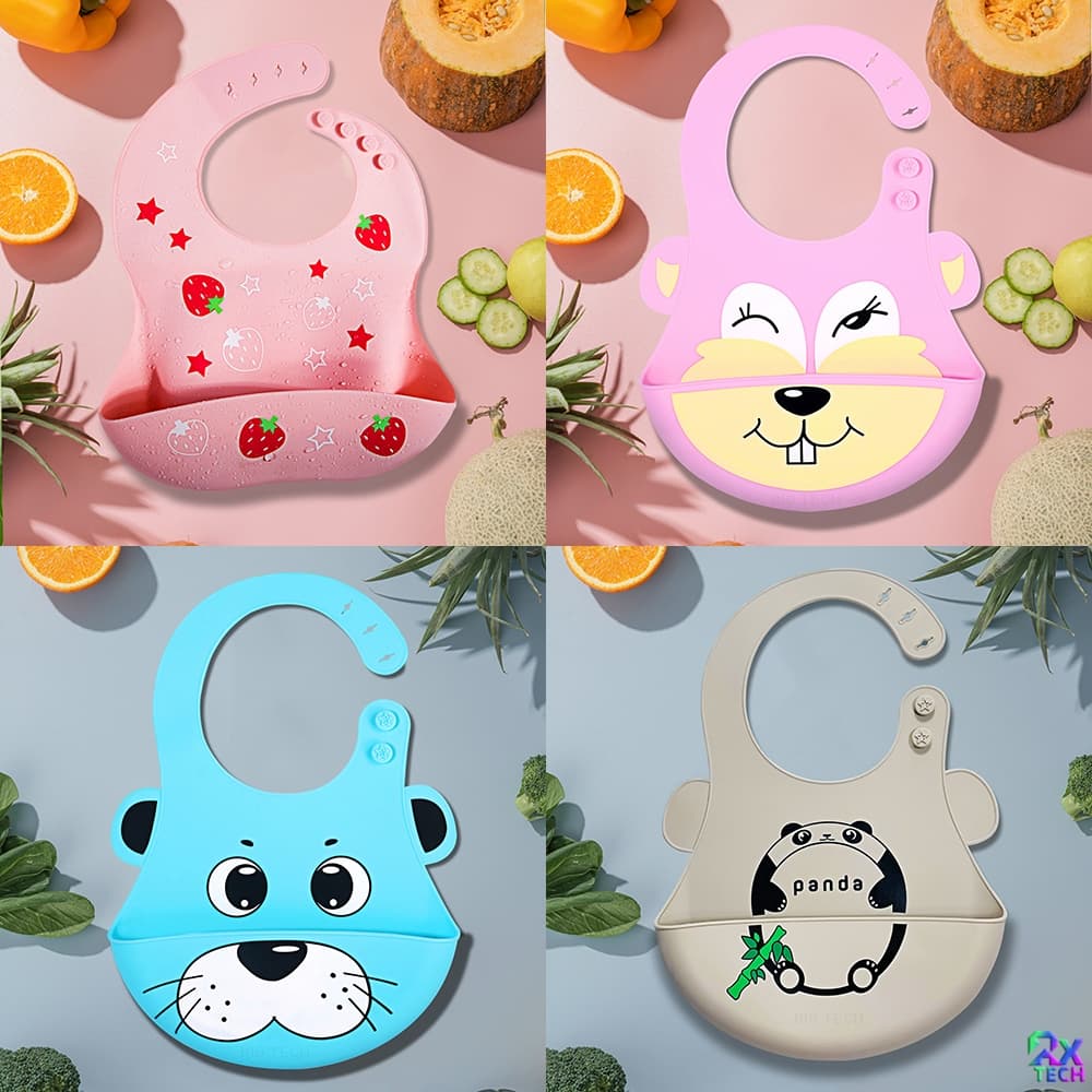 Babador Bandana Impermeável De Silicone Para Alimentação Bebê Com Pega Migalhas Ajustável Resistente E Durável