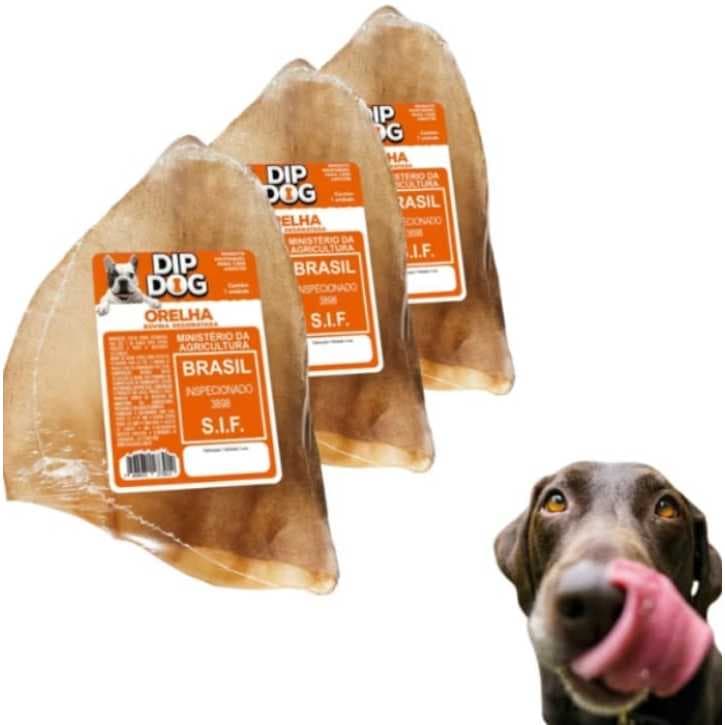 Petisco cachorro orelha bovina mordedor natural desidratado Dip Dog envio imediato