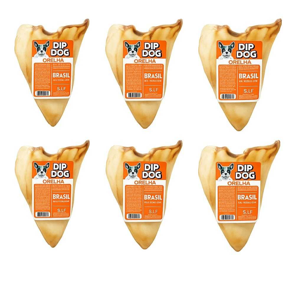 kit 6 mordedores  orelhas bovina  desidratada natural Dip Dog Envio Imediato