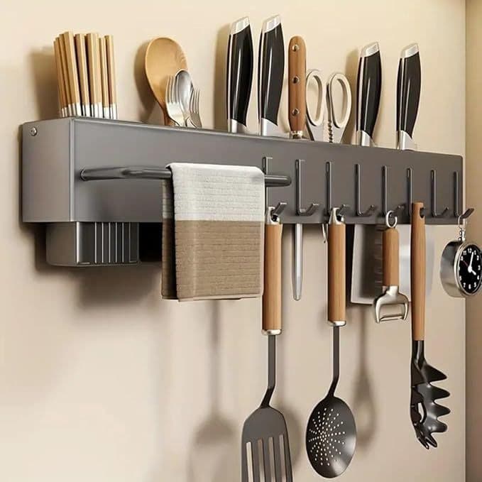 Suporte Multifuncional Para Utensílios De Cozinha 10 Ganchos Com Porta-Facas, Toalhas Utensílios Sempre ao Alcance