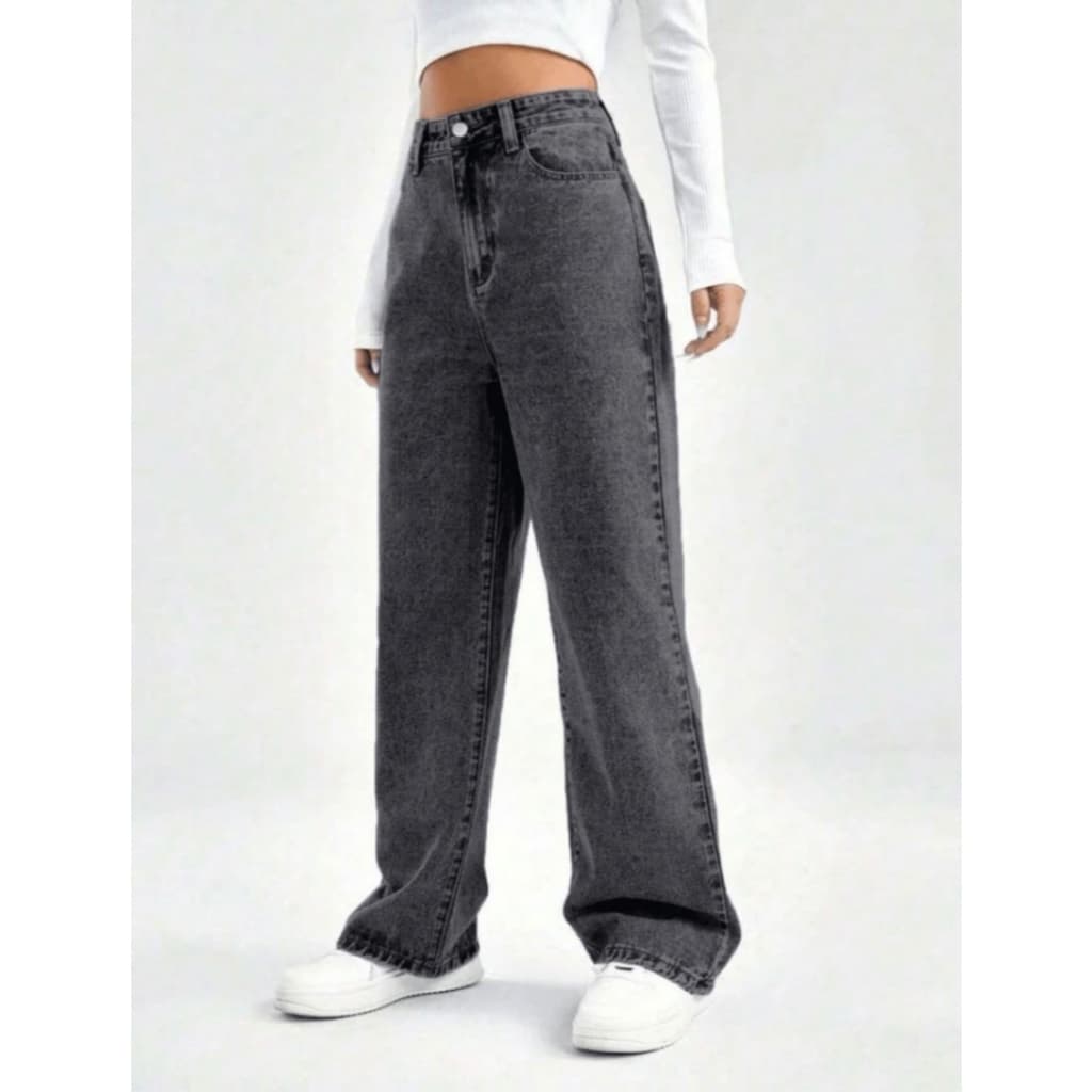 Calça Wide Leg Jeans Grafite Lisa de Menina Infantil Juvenil Moda Adolescente Tendência Lançamento Ajuste Bolsos Algodão