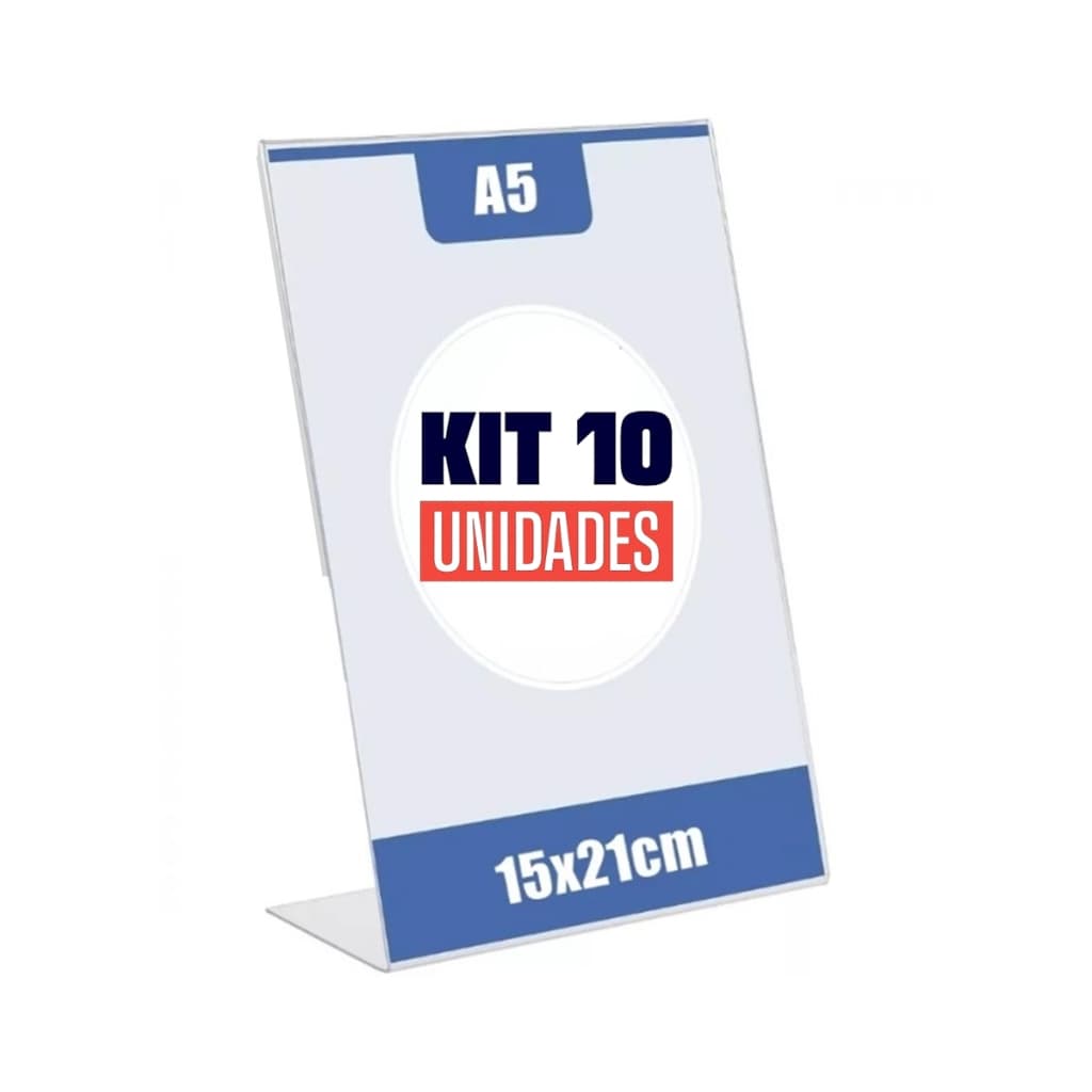 Kit com 10 Display Expositor Acrilico L Tamanho A5 15x21cm Vertical