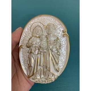 Kit 3 Plaquinha Sagrada Família Aplique Resina Decoração Perolado e Dourado
