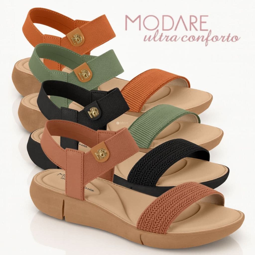Sandalia Modare Original Ortopedica Elastico Fascite Plantar Chinelo Anabela Femininaa