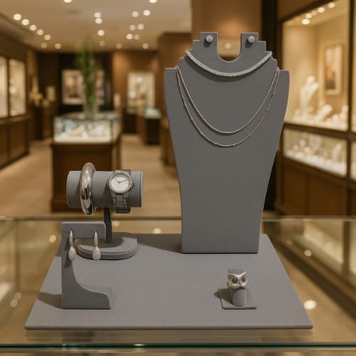 Kit Expositor de Joias em Veludo – 5 Peças Elegantes para Vitrine
