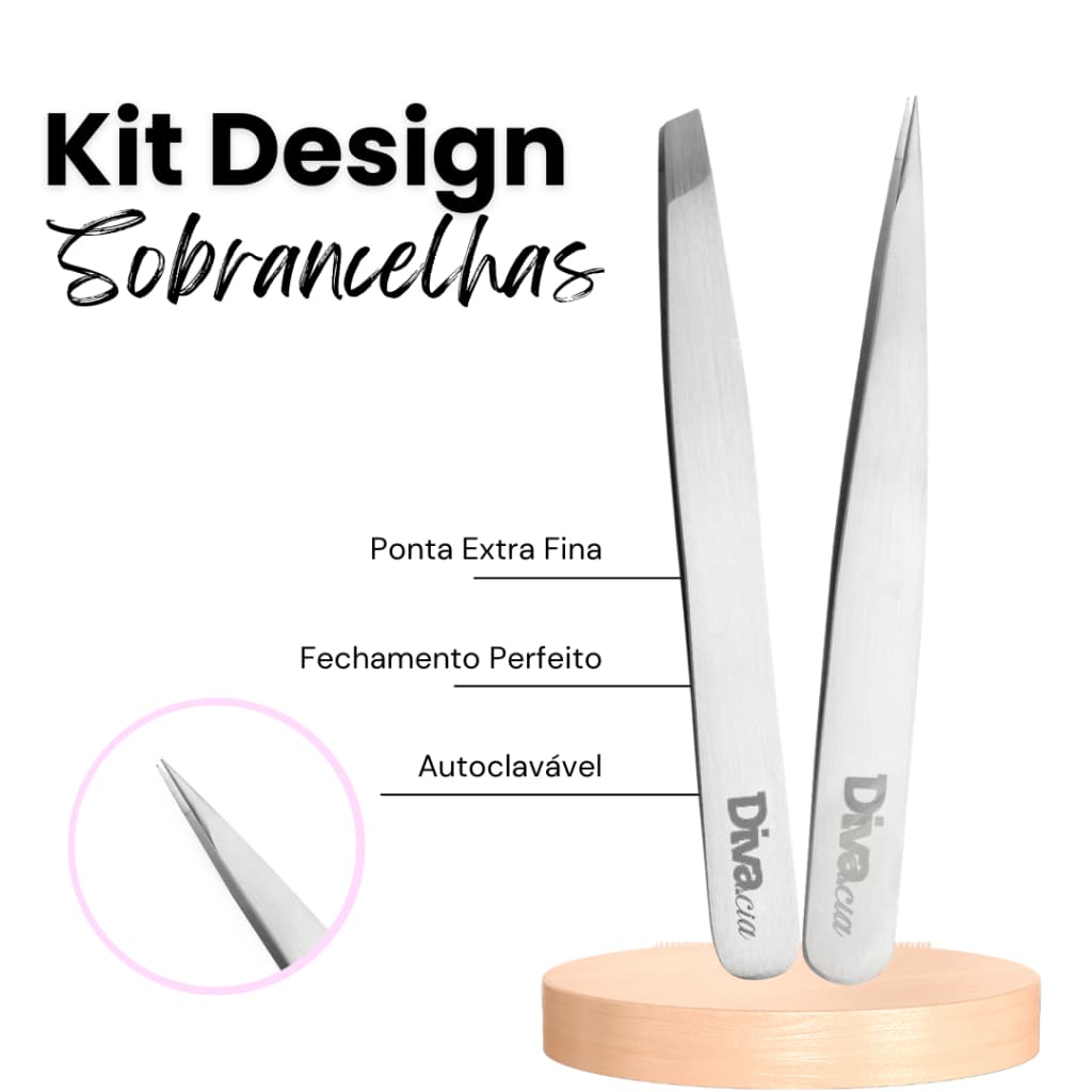 Kit Pinças Sobrancelhas Pinça Ponta Agulha Extra Fina e Chanfrada Design Sobrancelhas Autoclavável
