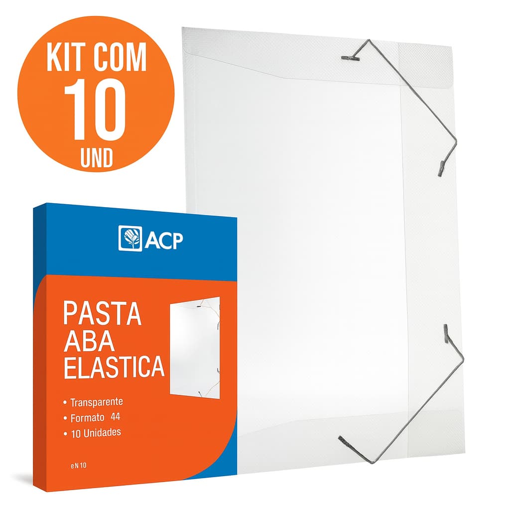 Pasta Aba Elástica Fina Cristal Pacote com 10 Unidades | Pasta Plástica Escolar Escritório ACP