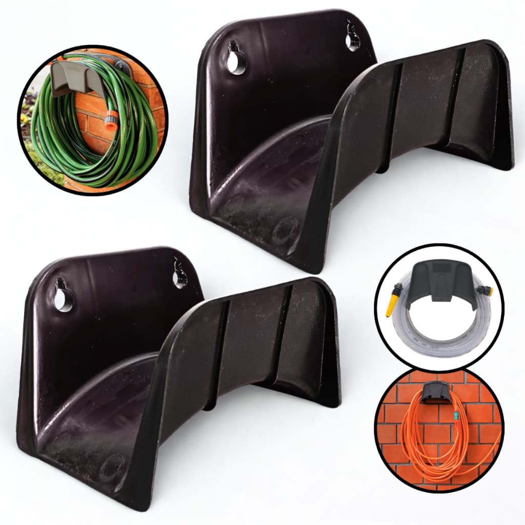 1 Ou 2 Suportes Enrolador De Mangueira Parede Jardim Organizador Fixo Meia Lua Plástico PVC Forte Preto