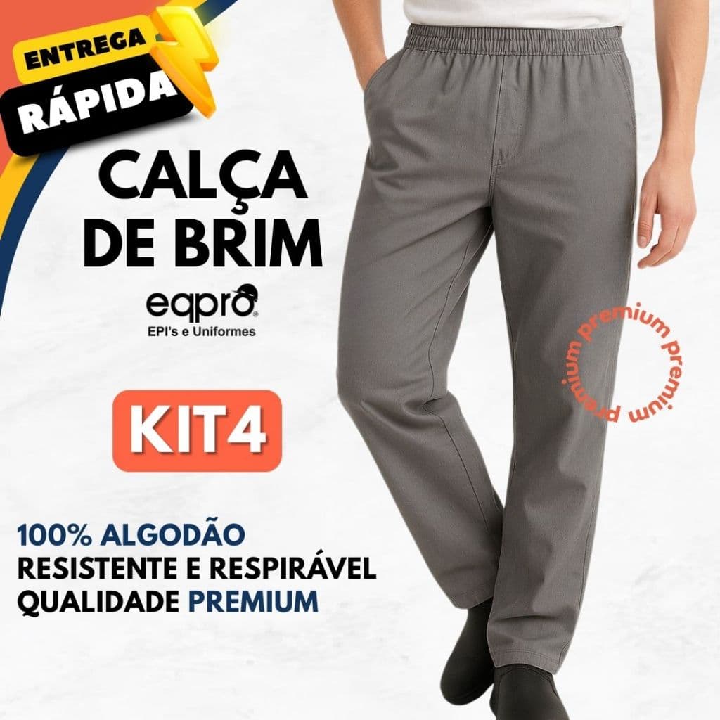 Kit 4 Calça Brim Pesado Profissional Cinza 100% Algodão Unissex 4 Bolsos Costura Tripla Trabalho