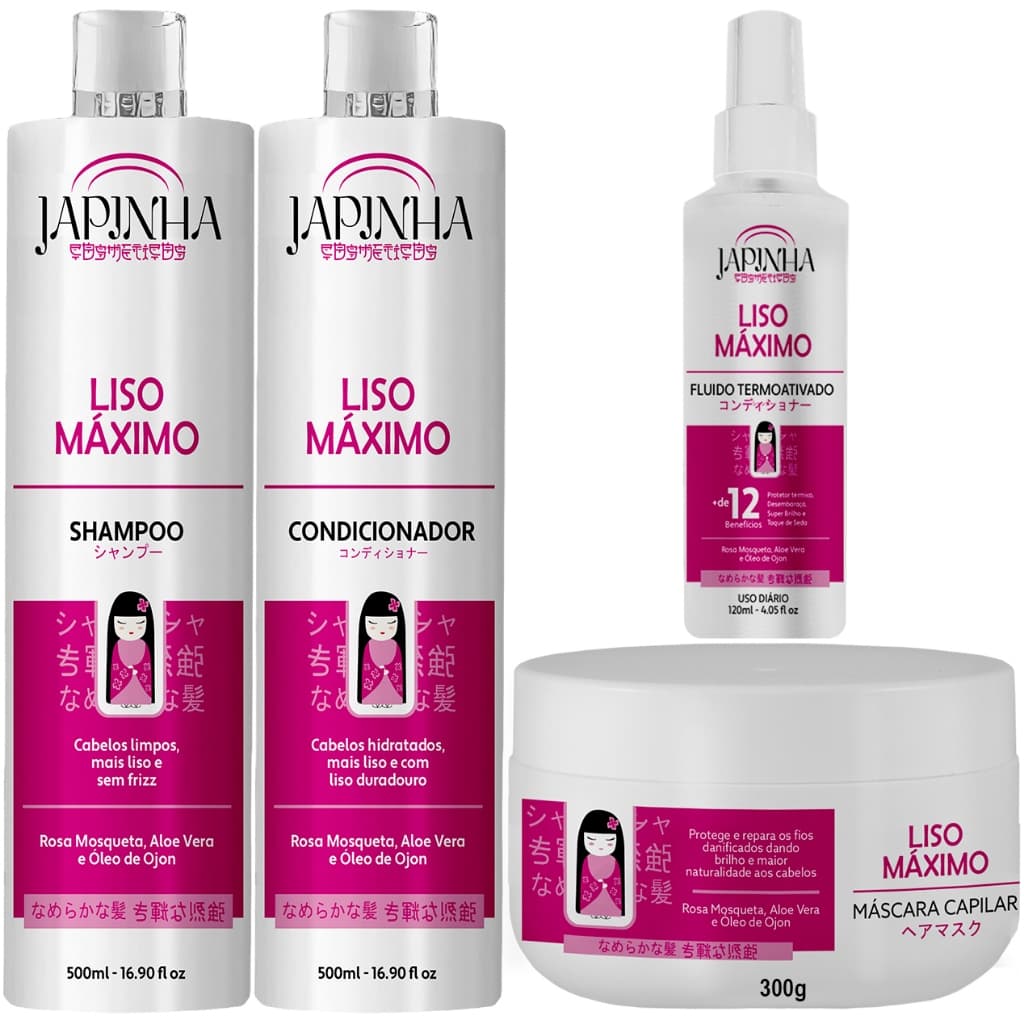 Kit Hidratação Pós Química Completo Japinha | Shampoo, Condicionador, Máscara + Protetor Térmico