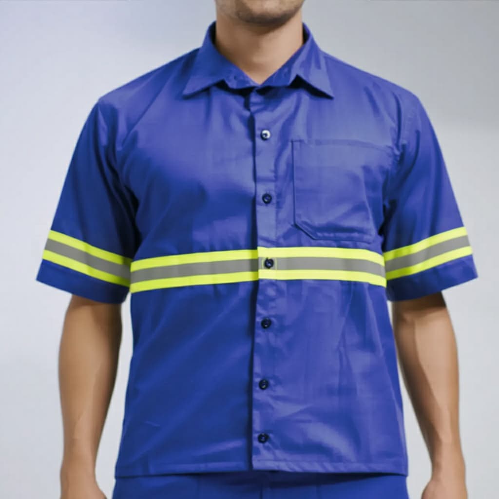 Camisa Brim Profissional Faixa Refletiva Manga Curta Botão