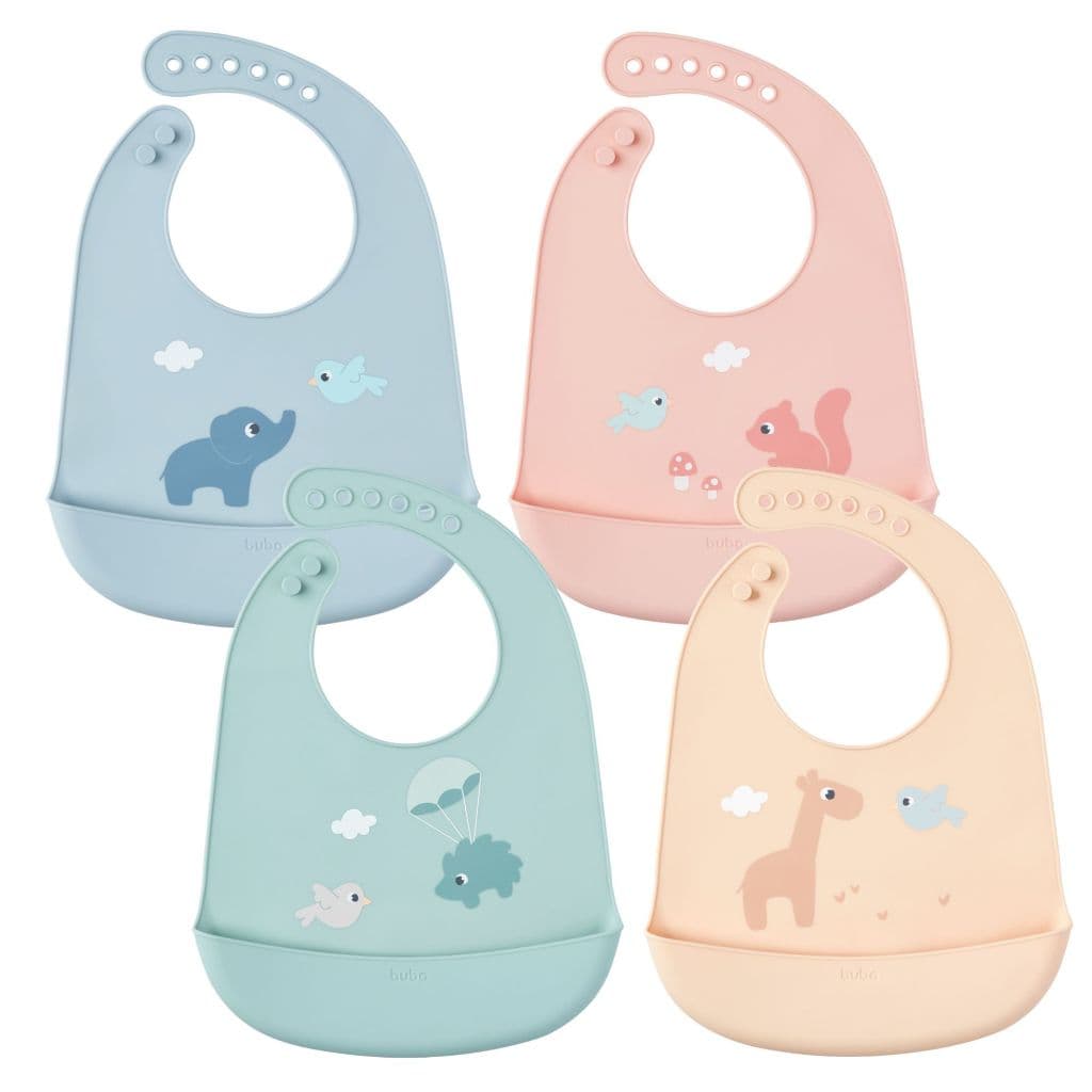 Babador de Silicone para Bebê com Bolso Pega Migalhas Cloudy Ajustável - Buba