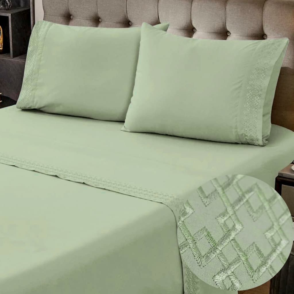Jogo de Lençol Bordado Premium Cama Casal Queen 4 Peças Percal Macio 400 Fios Liso Fronha Elástico