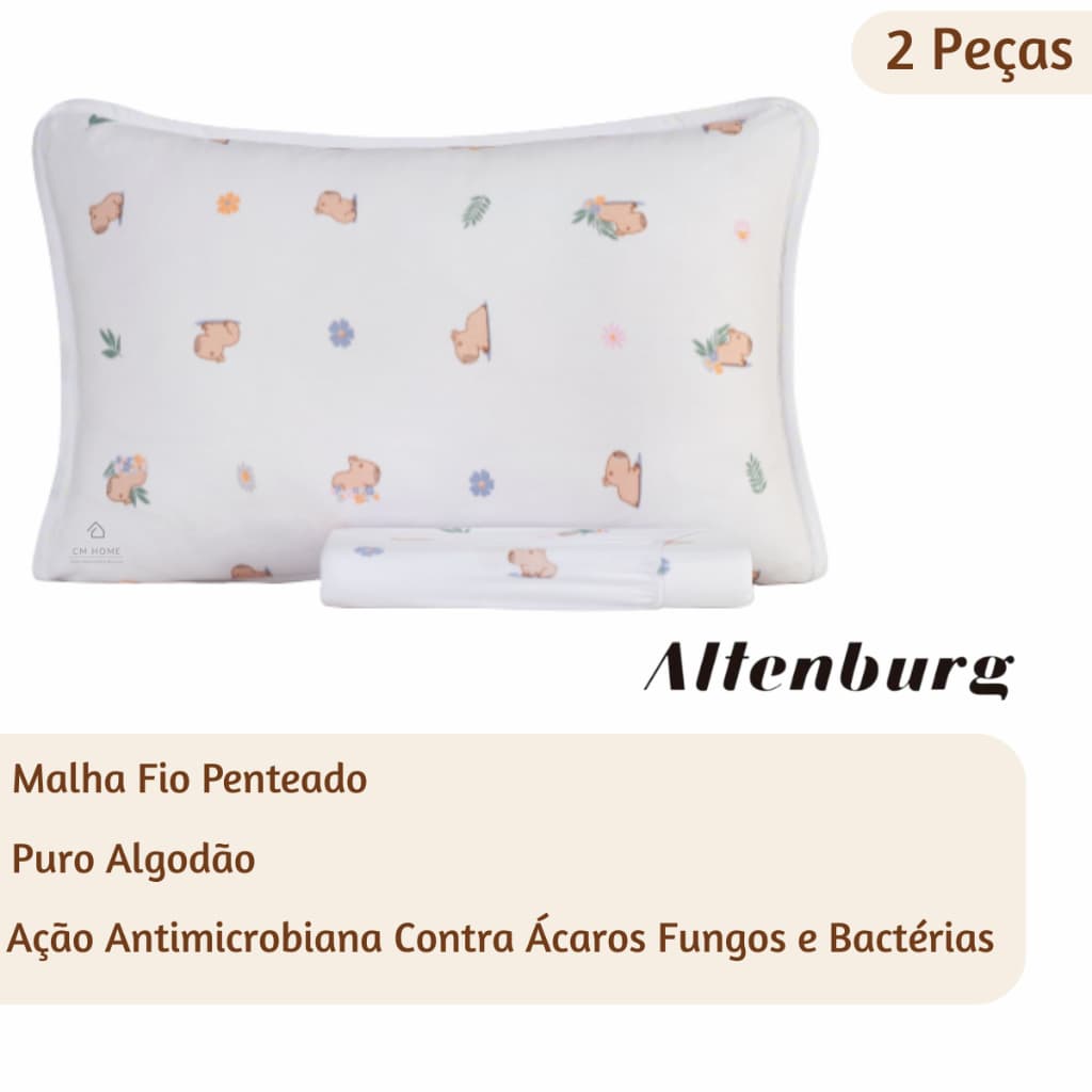 Jogo de Cama Solteiro Infantil Capivara 100% Algodão 2 Peças Lençol de Elástico c/ Fronha 88x188x30