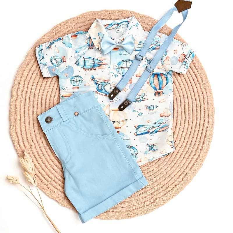 conjunto menino aniversário tempo voa avião balão