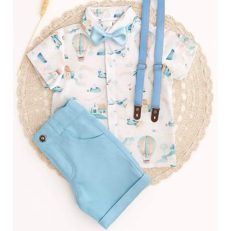 conjunto menino aniversario social modelo short brim tempo voa balão