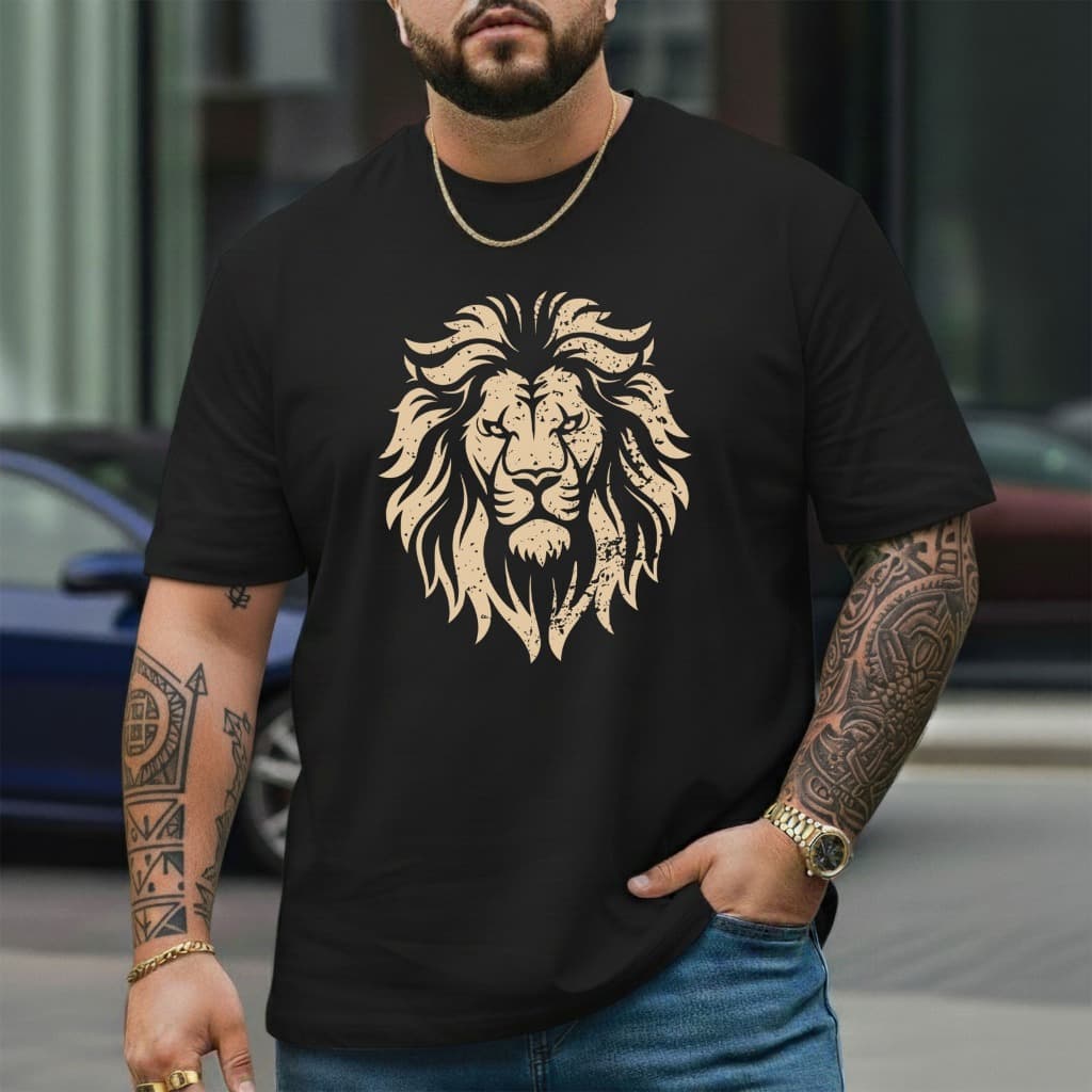 Camiseta Masculina P ao G5 Camisa em Algodão Estampada Leão Novo