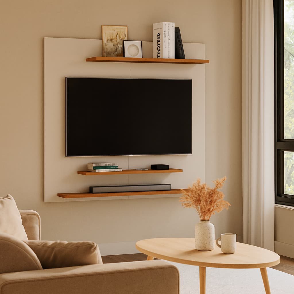 Painel Estante Suspenso TV até 42' Com Nicho Sala da Estar ou Quarto 90x90