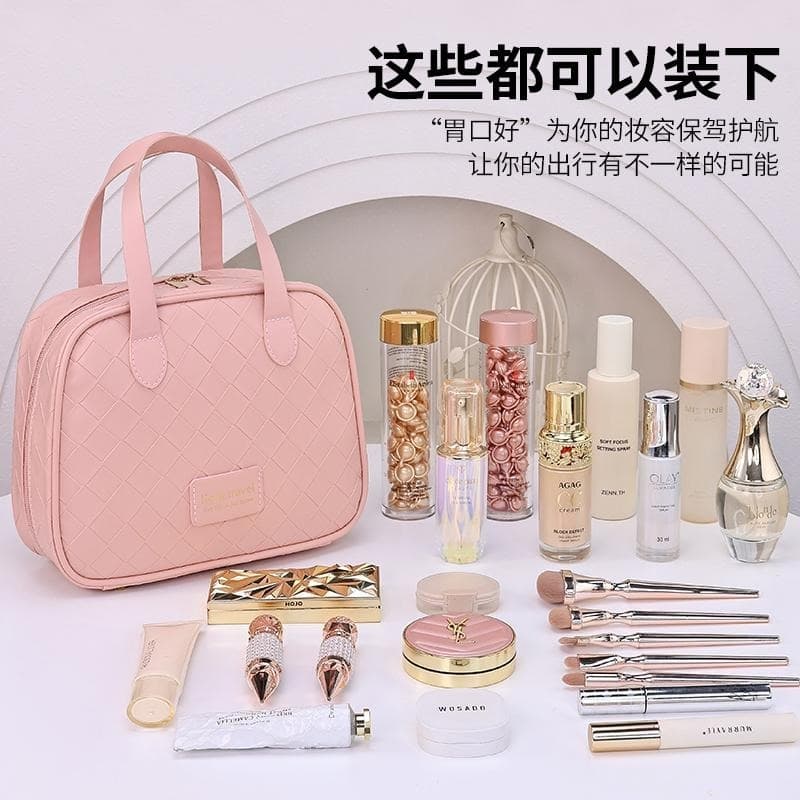 Bolsa Armazenamento Cosmética Maquiagem Feminina De Couro Portátil