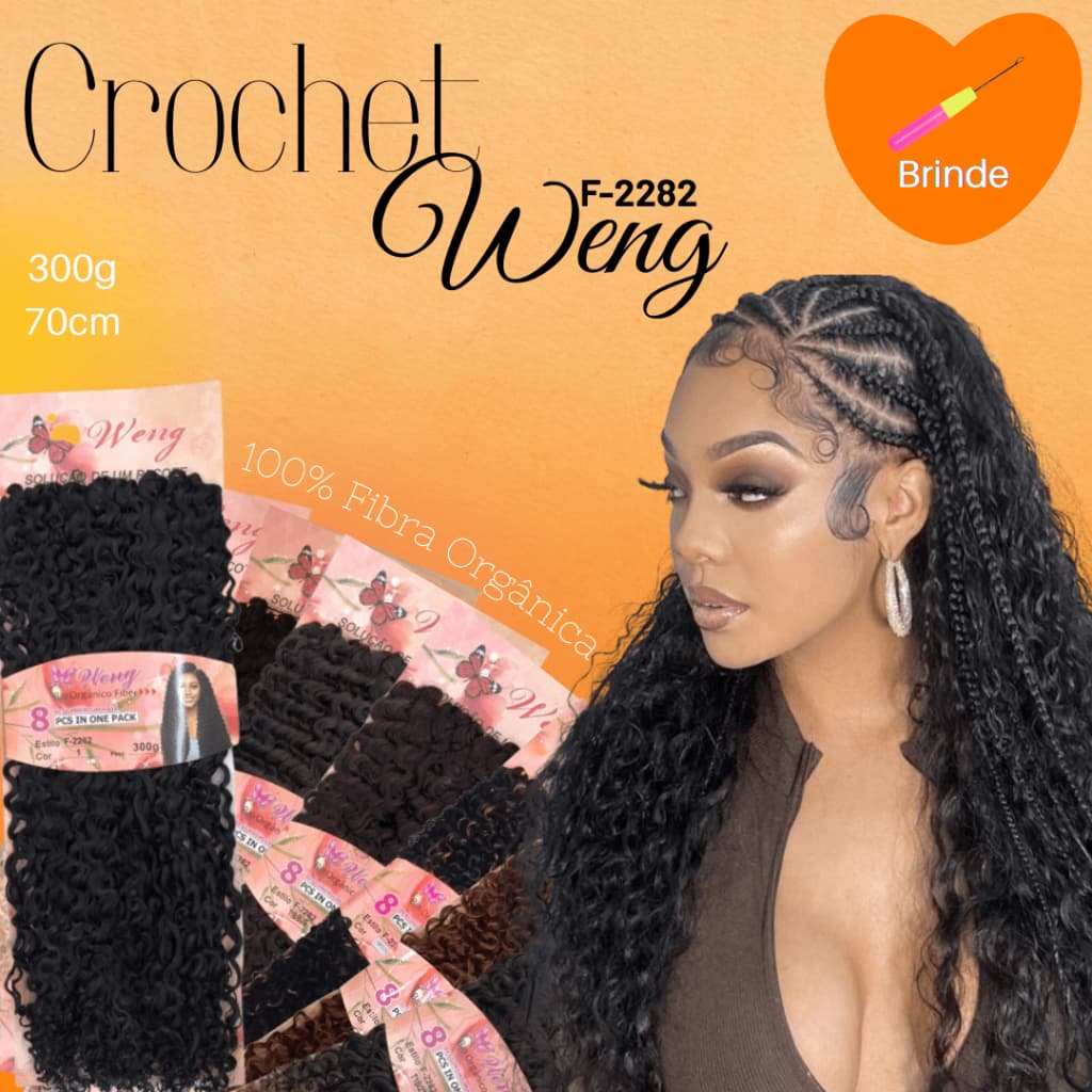 Cabelo Orgânico 300g Cacheado 70cm – Crochet Braid Weng F2282 + Aplicador