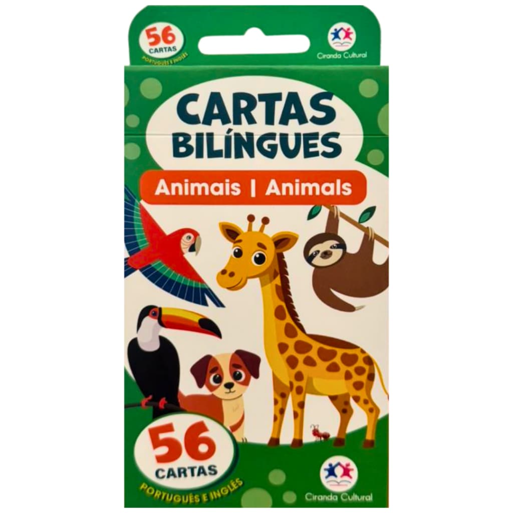 Kit Flash Cards Ciranda Cultural 56 Cartas Animais Infantil Aprender Inglês English Ensino Atividades Escola