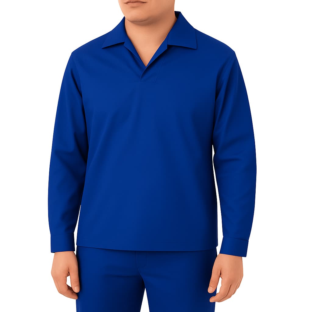 Camisa de Trabalho Brim Santista Manga Longa Gola Italiana Sem Bolso 100% Algodão