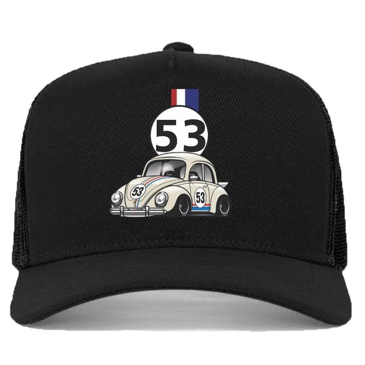 Boné Trucker Preto Liso telinha Fusca 53 herbei Aba Curva