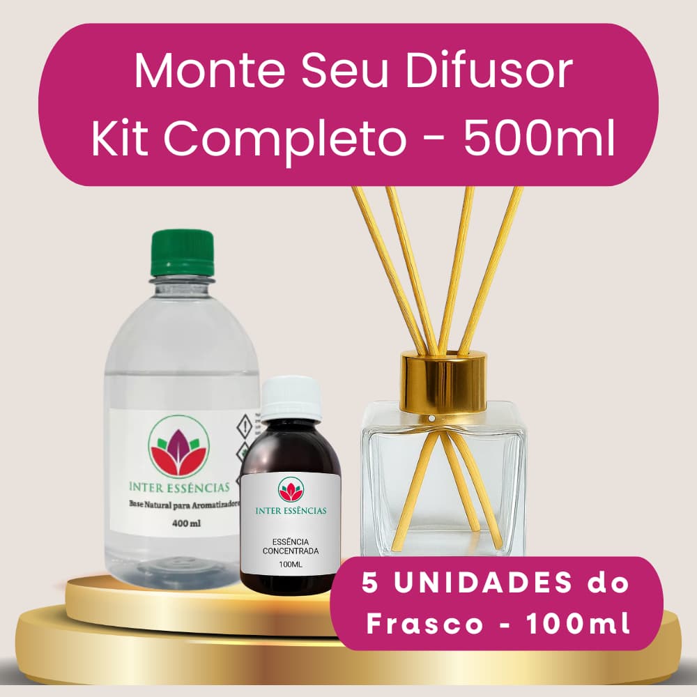 Kit Aromatizador de Ambiente 5 Cubos 100ml - Vidro + Essencia + Base - Faça você mesmo - Sementes do Brasil