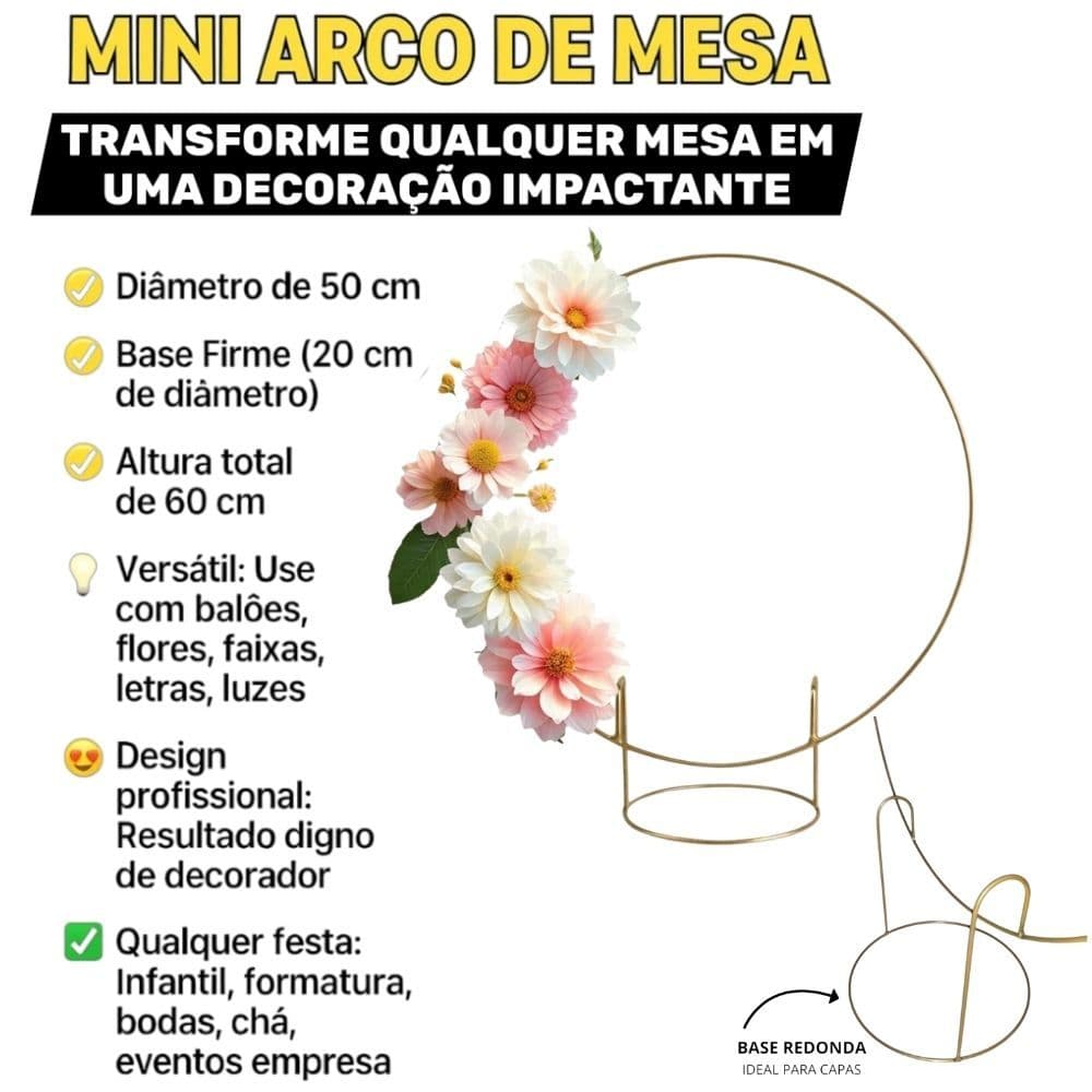 Mini Arco Painel de Mesa Decoração de Festa em Geral Ferro de 1/4 Dourado