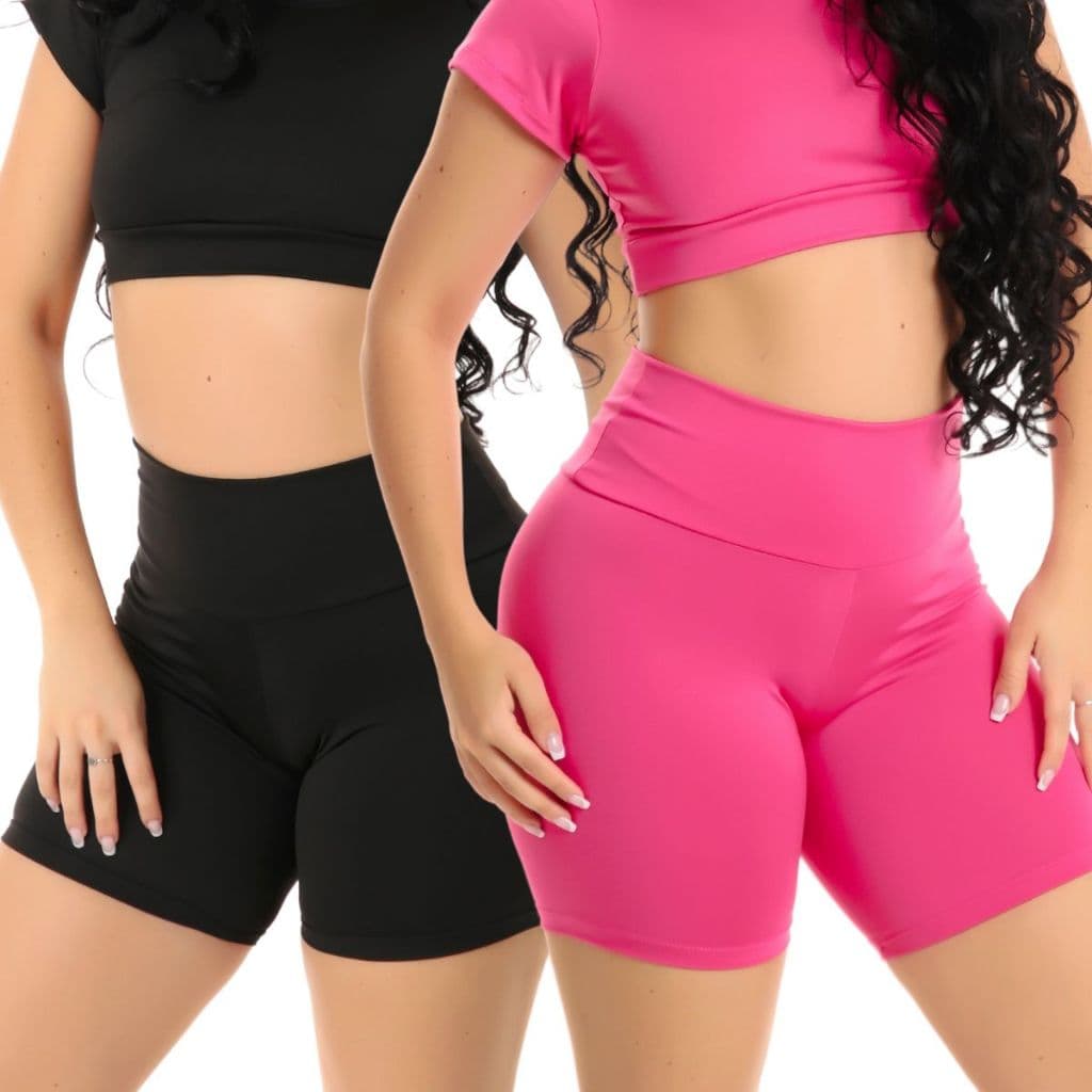Kit 2 Shorts Fitness Feminino Bermuda Suplex Cintura Alta Academia Treino Bermuda Corrida