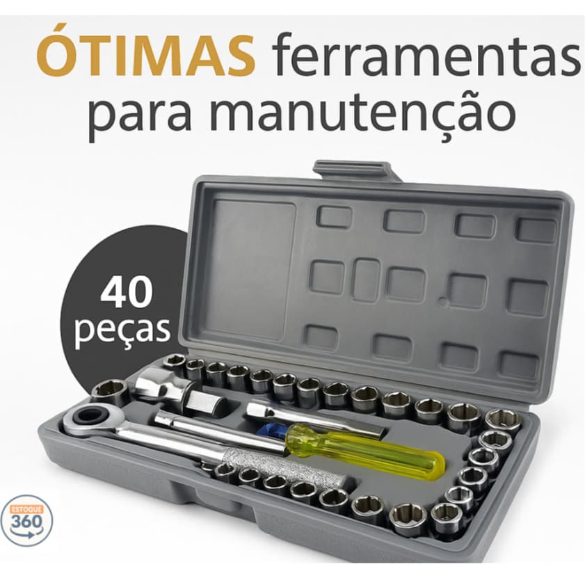 Kit Ferramentas Catraca Reversível Jogo de Soquetes 40 Peças Automotivo Mecânico Portátil