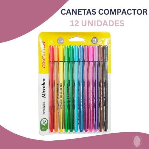 Caneta Compactor Microline 0.4mm – Kit com 12 Cores | Escrita Fina e Precisa