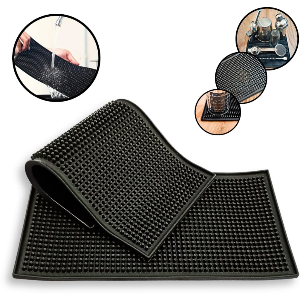 1 Ou 2 Tapete Escorredor De Louça Prato Copo Absorvente 30x15cm Balcão Pia Cozinha Bar Barman Silicone Preto
