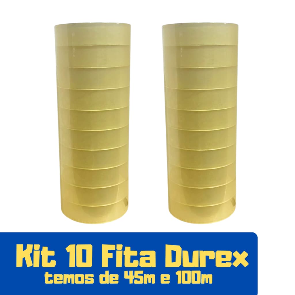 10 Fitas Adesiva Durex Fina 100m Ou 45m Transparente Embalar Caixa e Encomendas