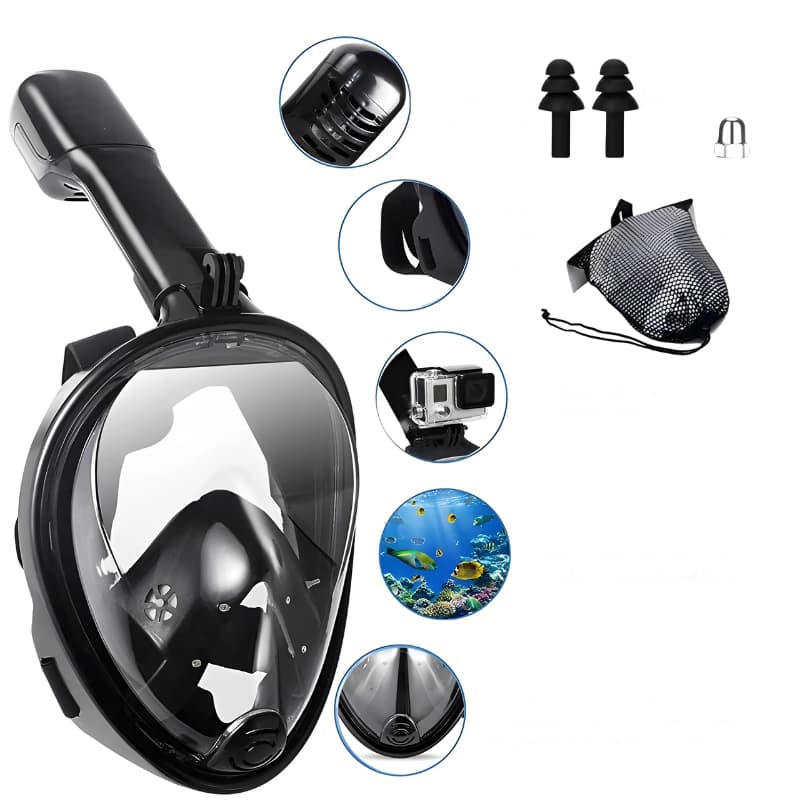 Máscara de Mergulho Snorkel Full Face Suporte Gopro Câmera
