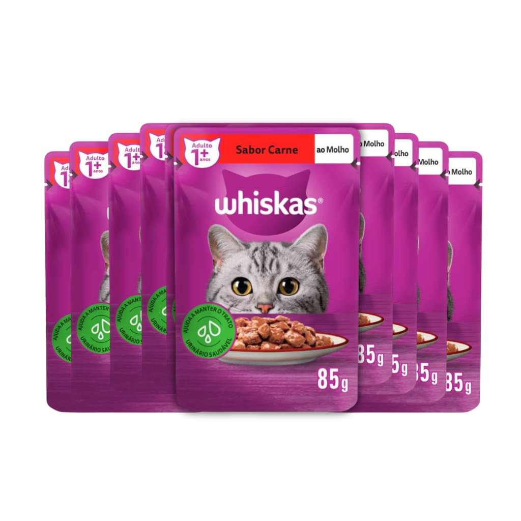 Kit Whiskas Sache Gato Adulto Sabor Carne 85g - 12und