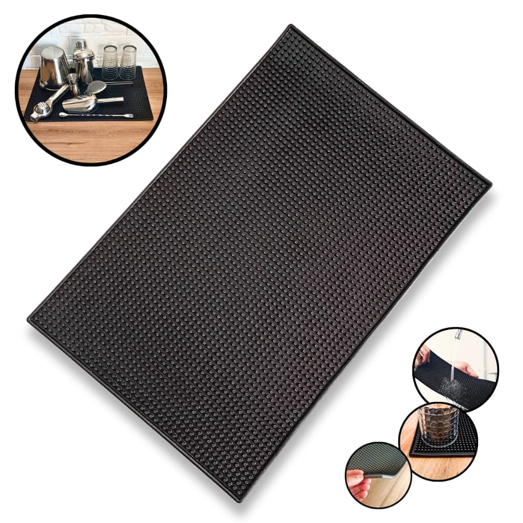 Tapete Escorredor De Louça Prato Copo Grande 45x30cm Absorvente Balcão Bar Pia Cozinha Barman Silicone Preto