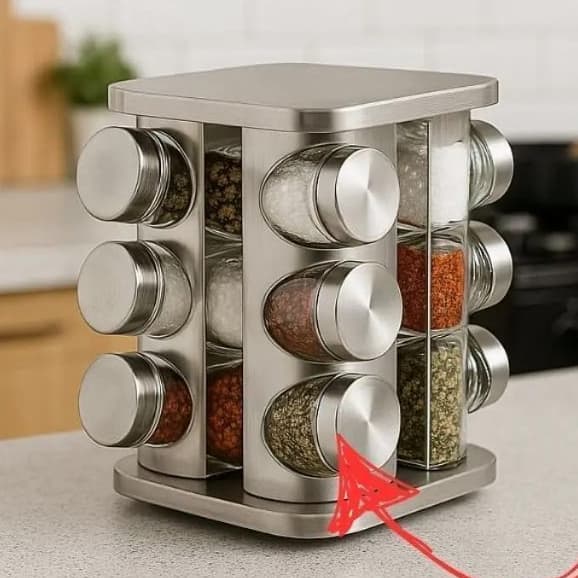 Porta Tempero Condimentos Inox e Vidro Base Giratório 360º com 12 Potes Resistente