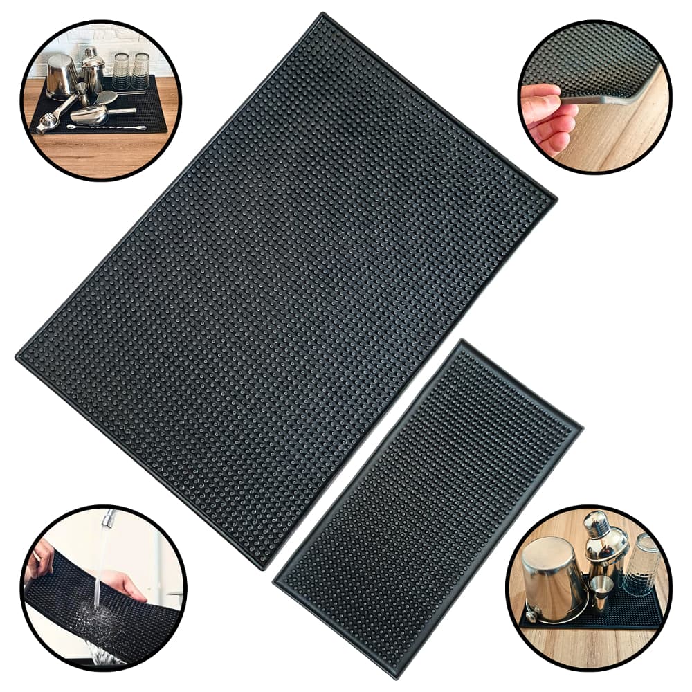 Kit 2 Tapete Escorredor De Louça Prato Copo Grande Pequeno 30x15 Absorvente 45x30 Pia Bar Barman Cozinha Silicone Pret
