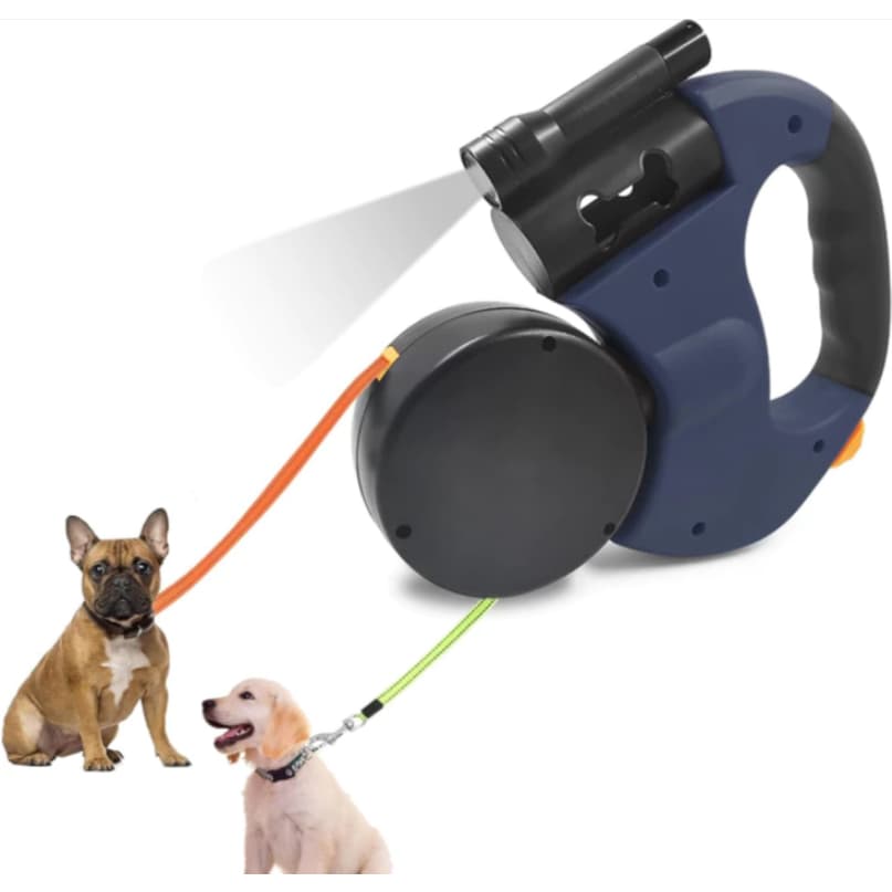 Coleira Dupla Retrátil Para Cães, 360°, Reflexiva, Leve