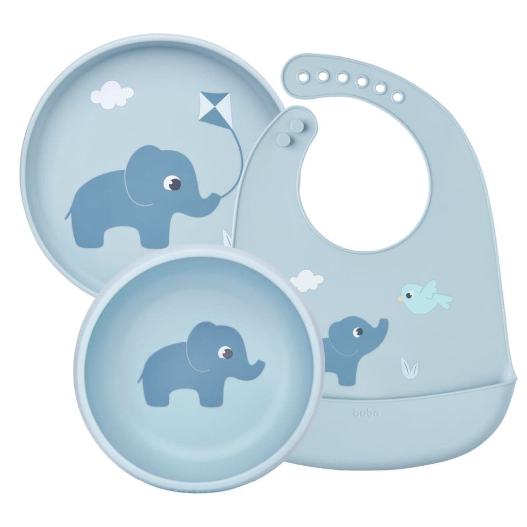 Buba - Linha Cloudy Alimentação Bebê em Silicone - Babador, Bowl 350ml e Pratinho 19cm com Ventosa