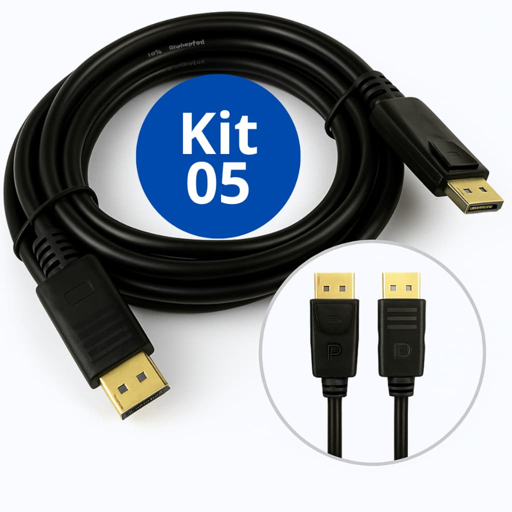 Kit 05 Cabo DisplayPort v1.4 HDMatters 2m - 144Hz  (2560x1600) Conectores Premium Plug and Play Alta Resolução