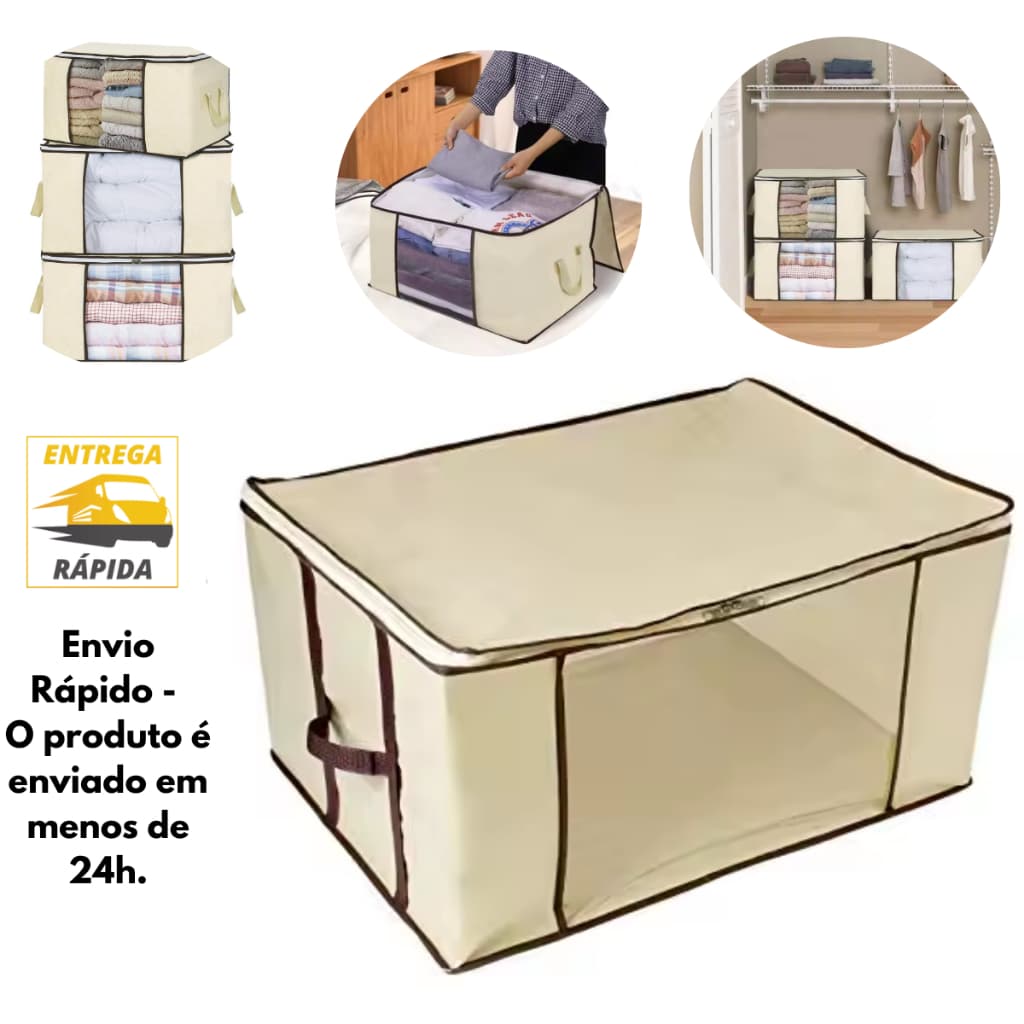 Cesto Organizador Multiuso Flexível em TNT com Zíper Dobrável para Guardar Roupas Gavetas Armários
