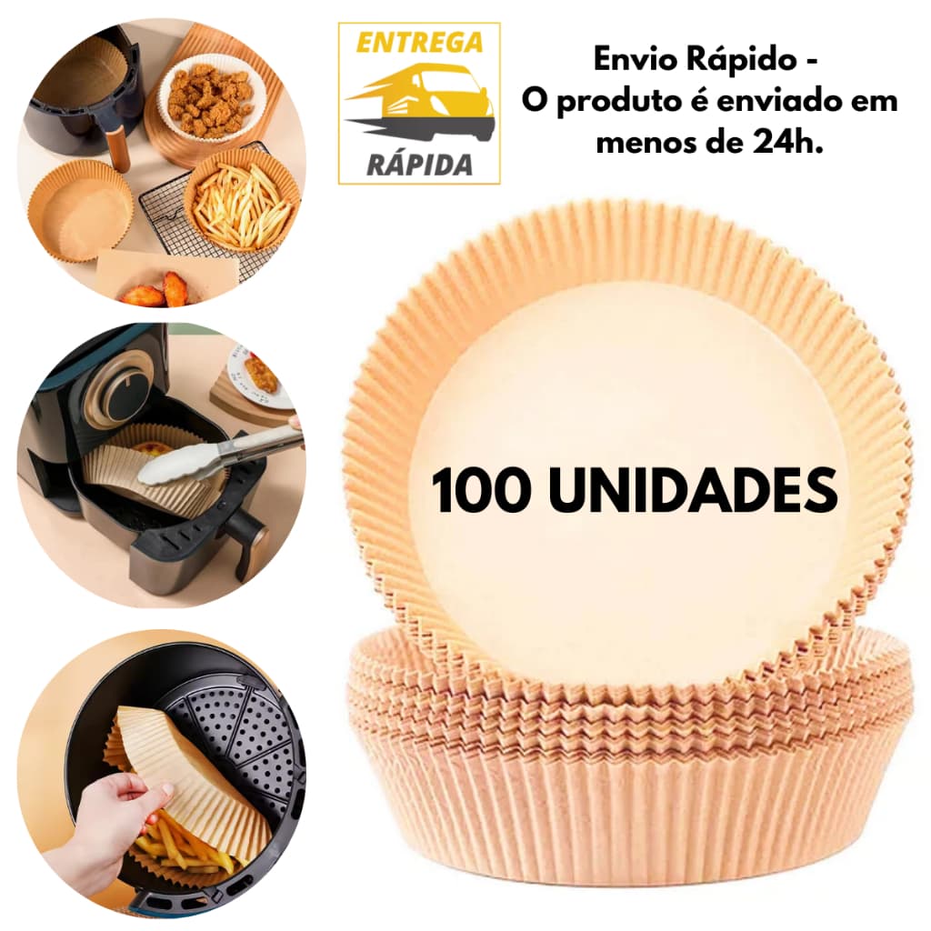 100 Formas Redondas de Papel Descartável Antiaderente Protetor Tapete para Airfryer Cesto Cestinha