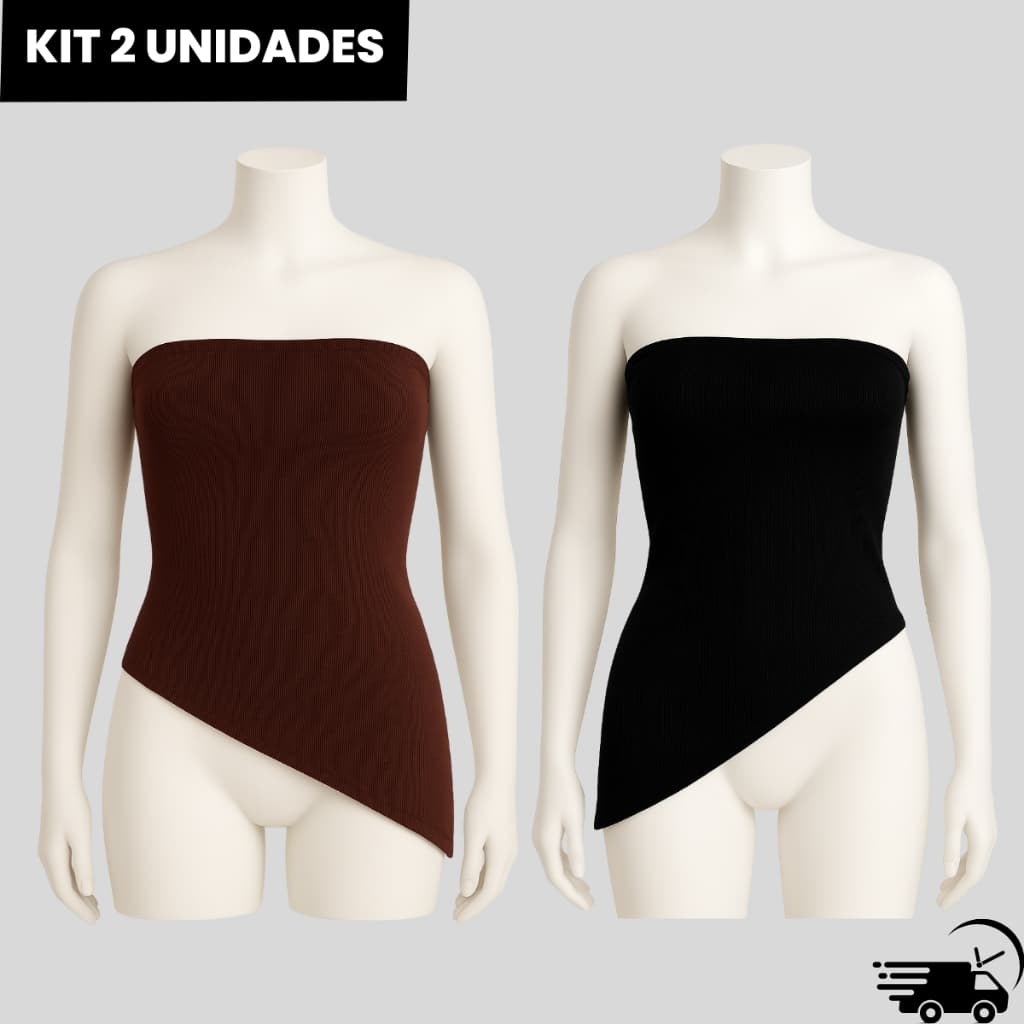 Kit 2 Blusas Feminina Canelada Tomara que Caia Assimétrica – Look Fashion Atemporal